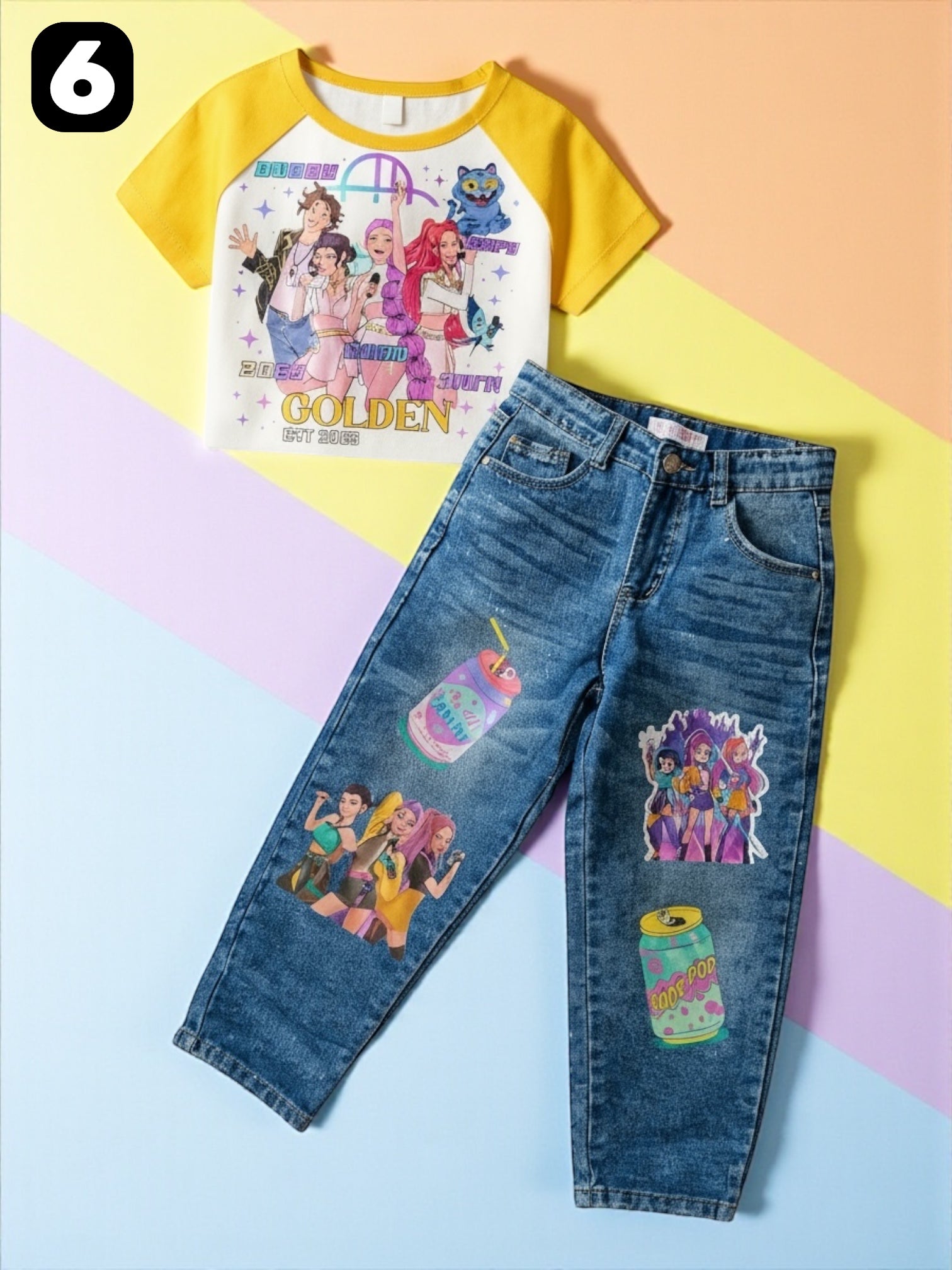 Set de Jeans y Blusa K-POP Edición Deluxe – Estilo, Comodidad y Brillo 💖