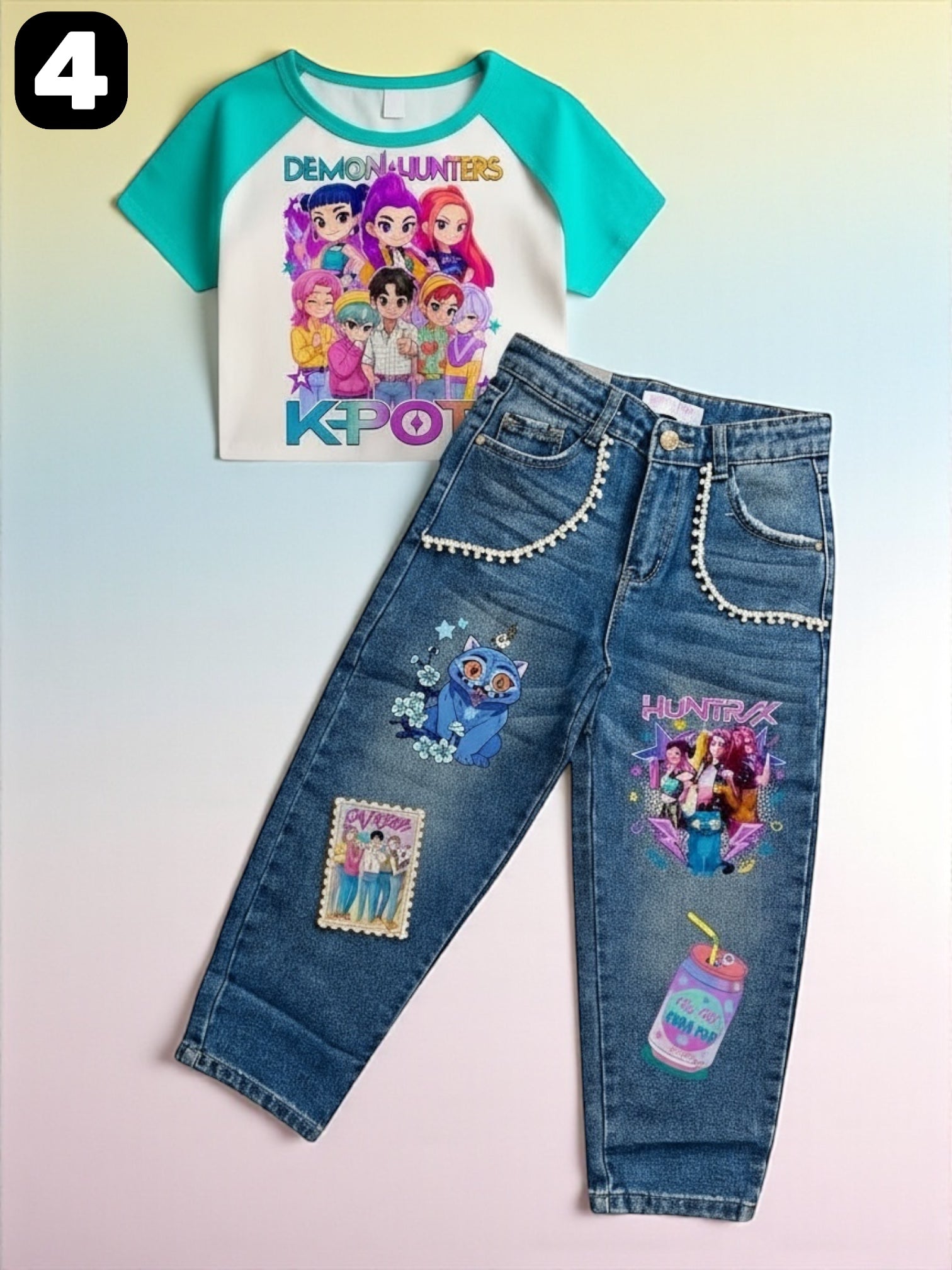 Set de Jeans y Blusa K-POP Edición Deluxe – Estilo, Comodidad y Brillo 💖