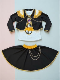 Conjunto Estilo Concierto Dorado – 3 Piezas ✨ Chamarra + Blusa + Falda