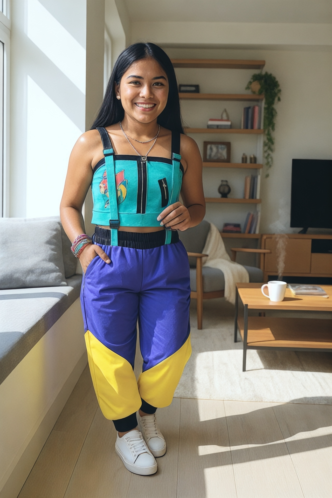 Disfraz de Lujo Inspirado en Personaje K-POP - Set de 2 Piezas en Azul Turquesa y Morado Real